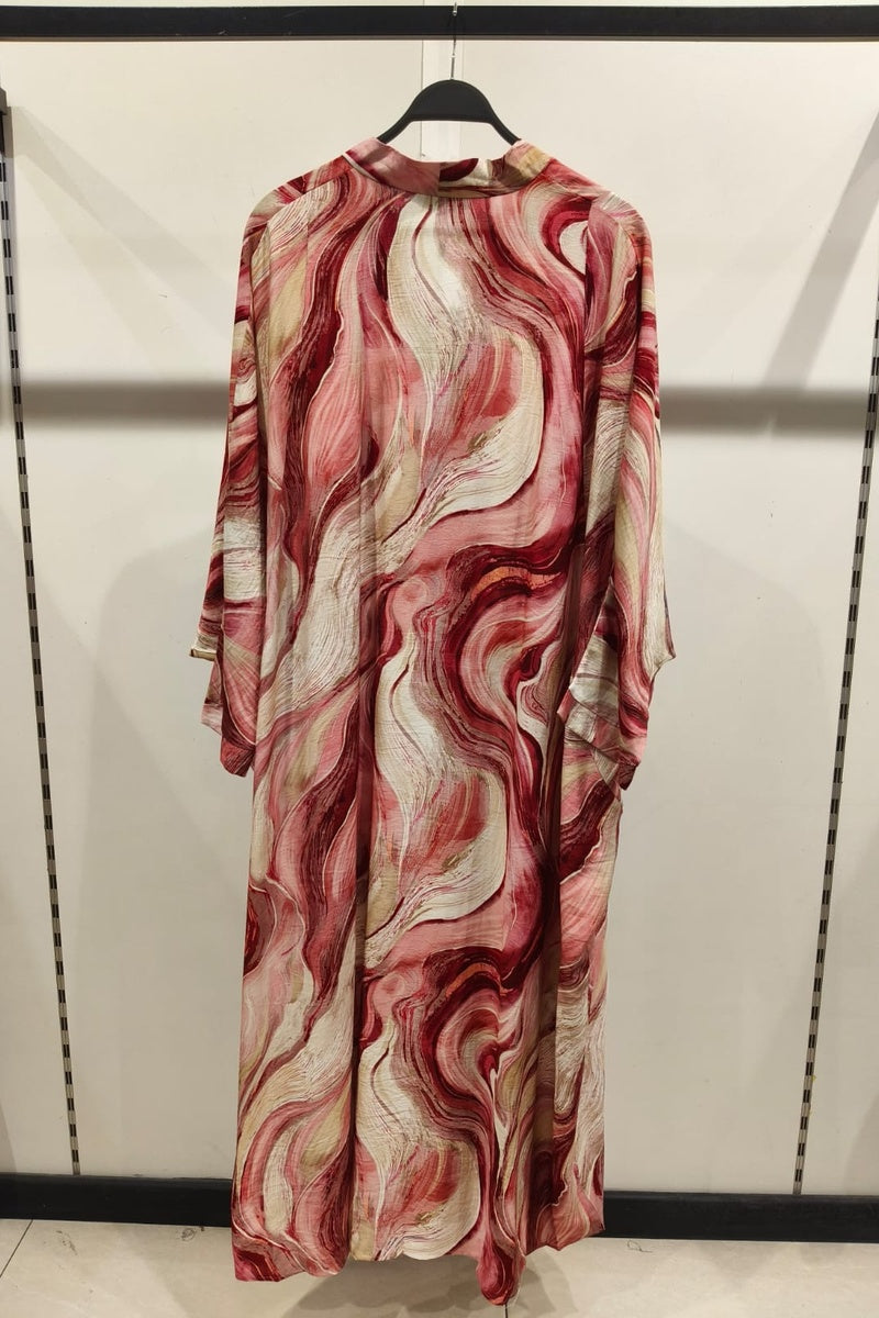Robe longue imprimée abstraite manches papillons
