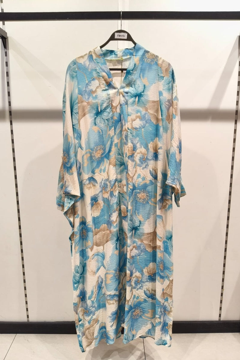 Robe longue imprimée fleurie manche papillon