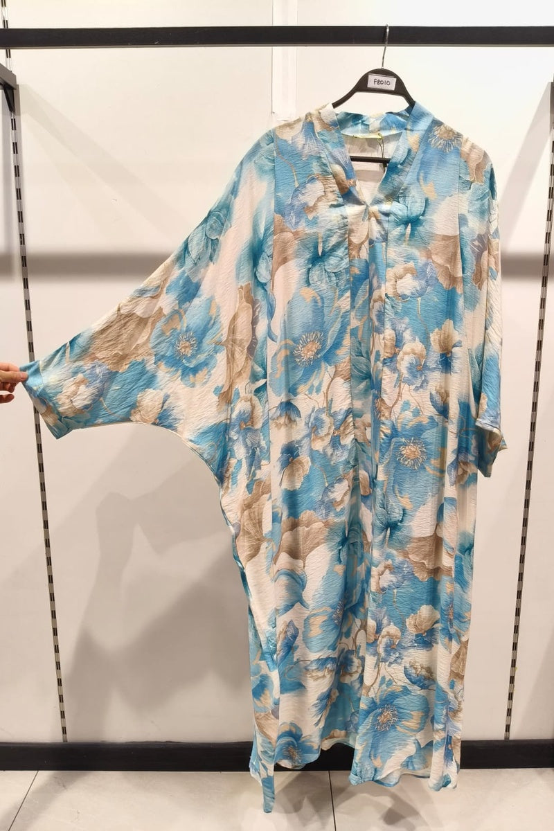 Robe longue imprimée fleurie manche papillon
