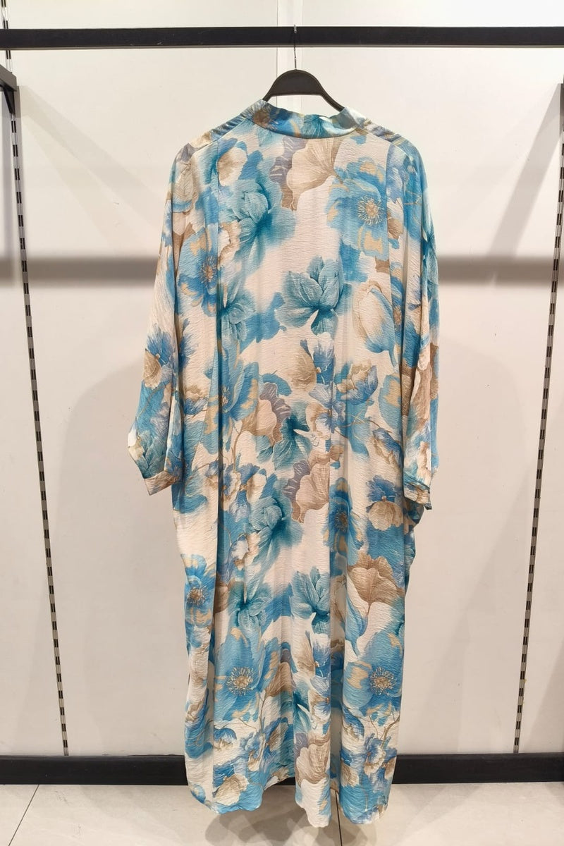 Robe longue imprimée fleurie manche papillon