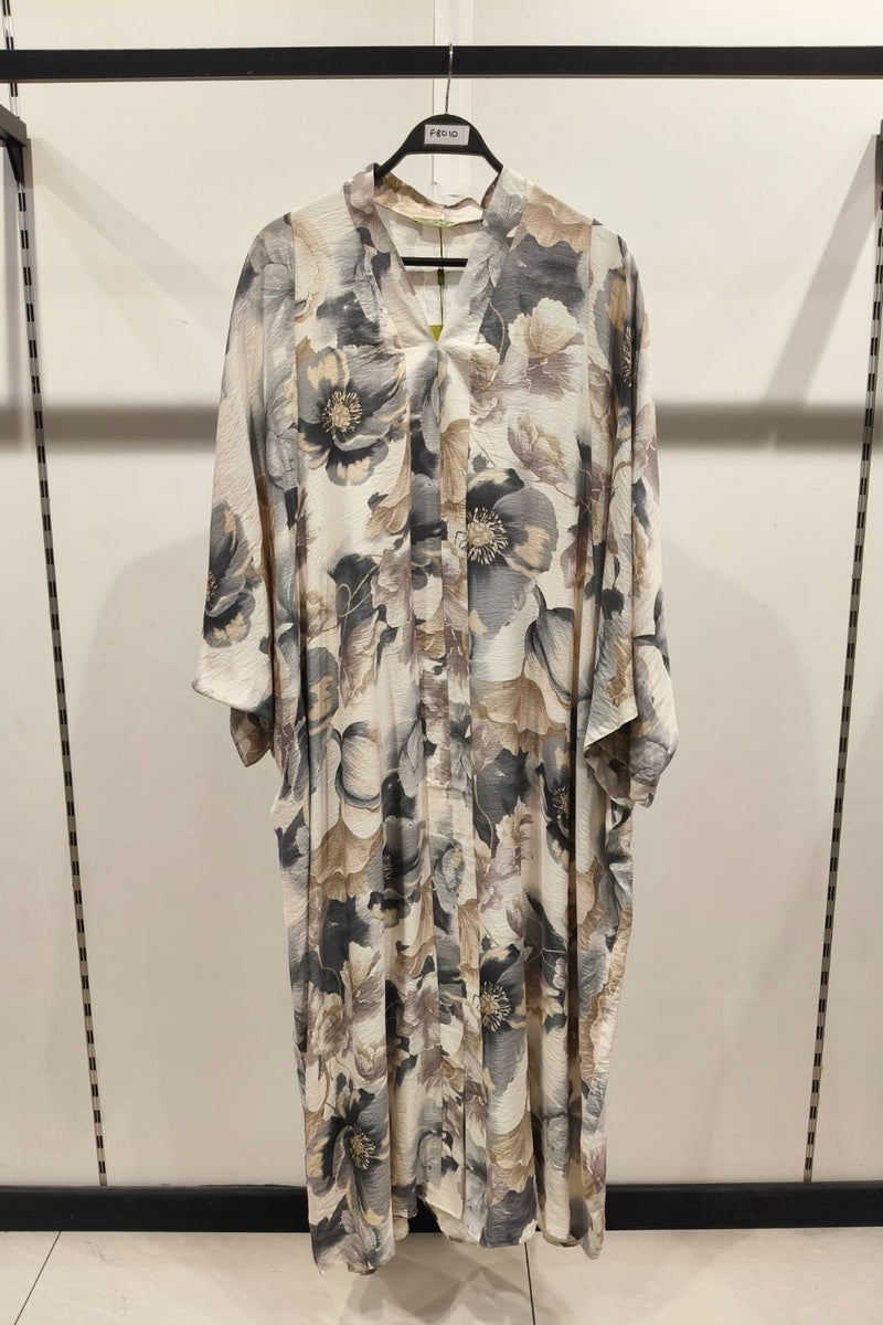 Robe longue imprimée fleurie manche papillon