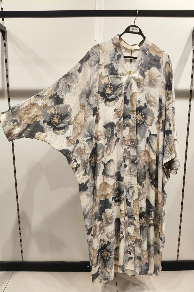 Robe longue imprimée fleurie manche papillon