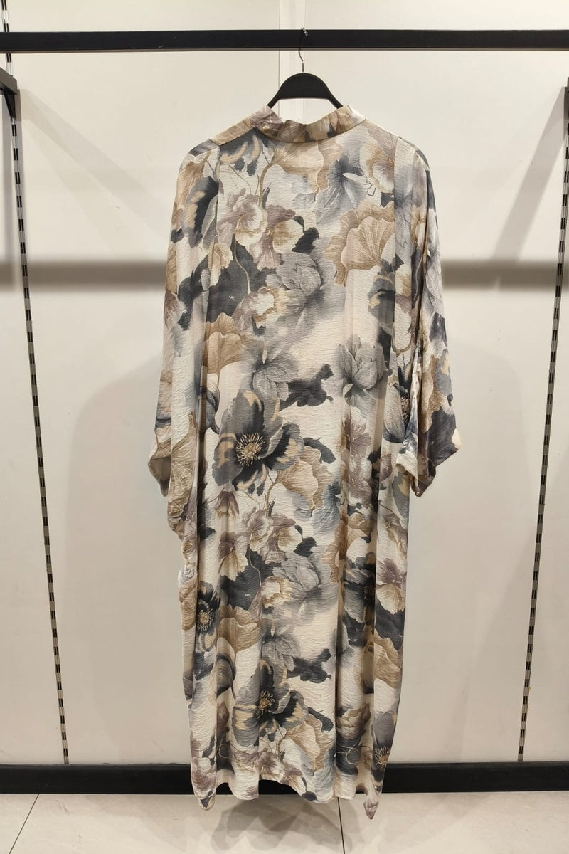 Robe longue imprimée fleurie manche papillon