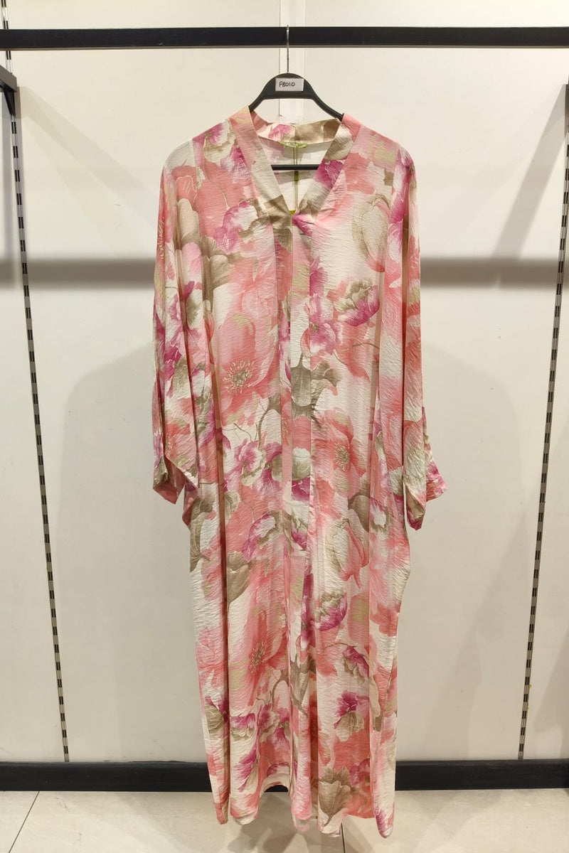 Robe longue imprimée fleurie manche papillon
