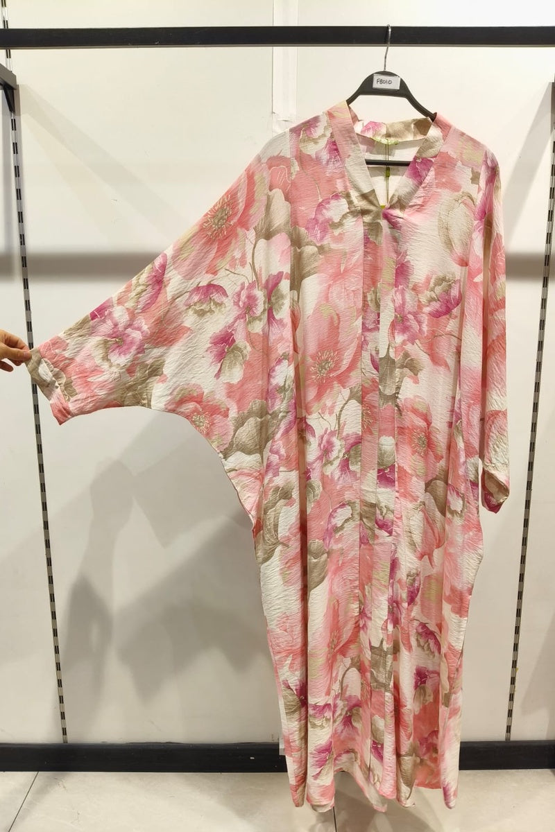 Robe longue imprimée fleurie manche papillon