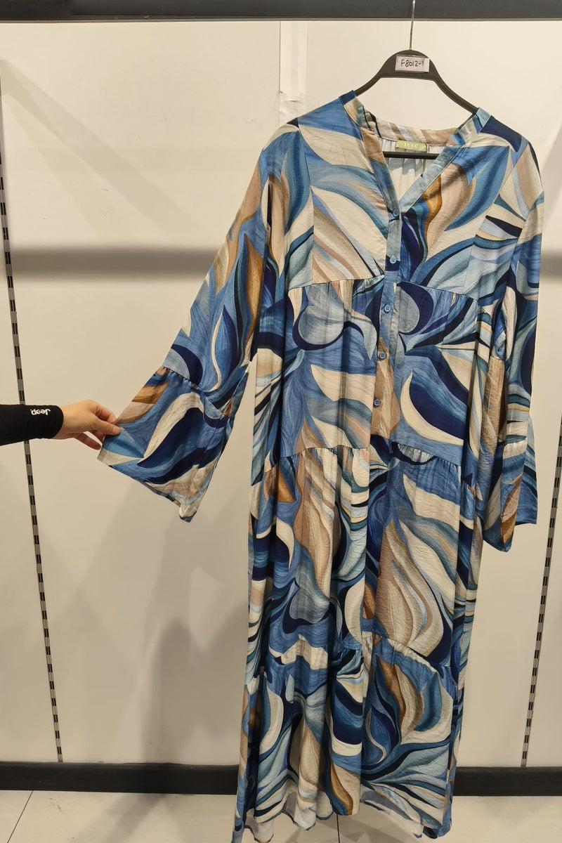 Robe longue imprimée bohème boutonnée