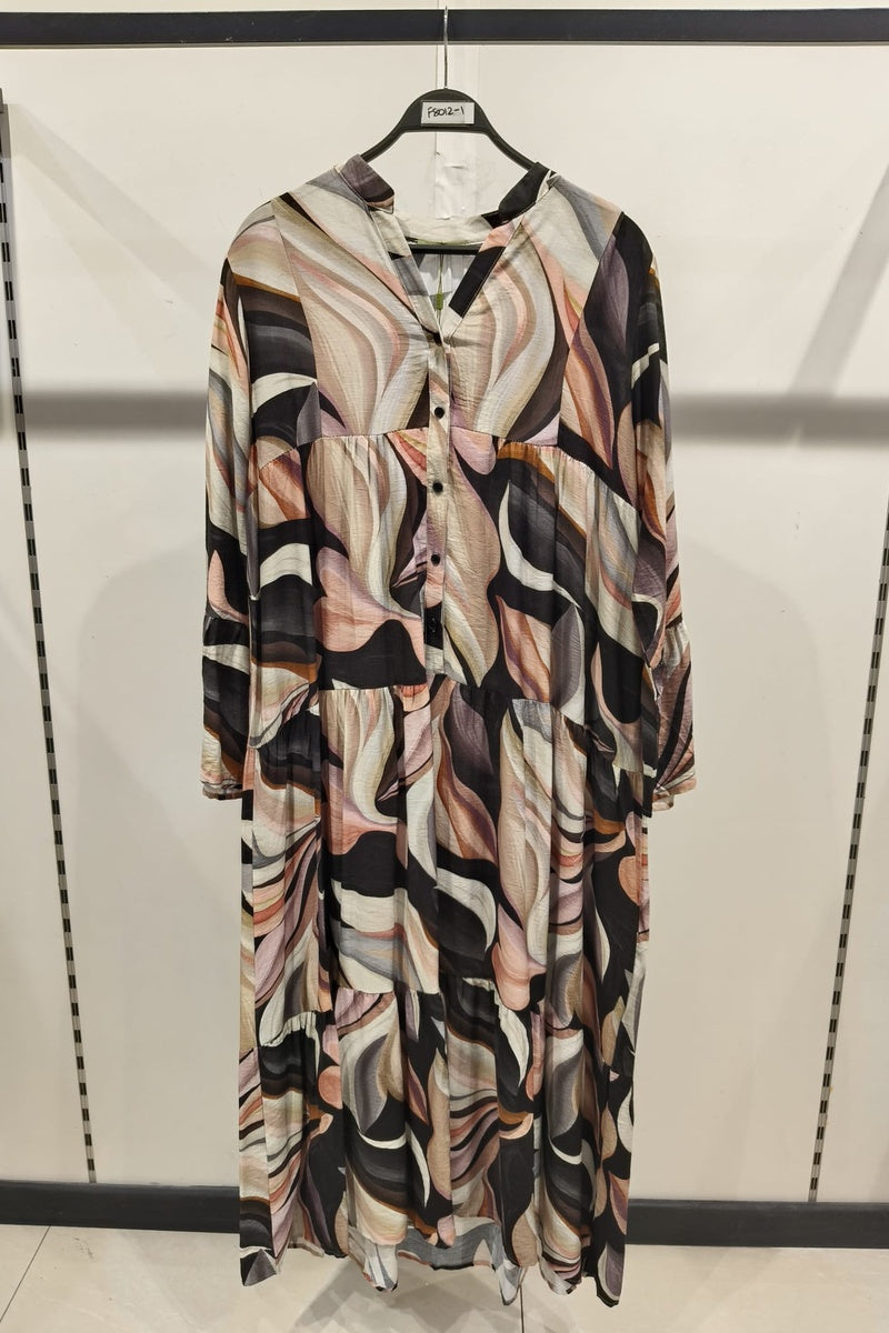 Robe longue imprimée bohème boutonnée