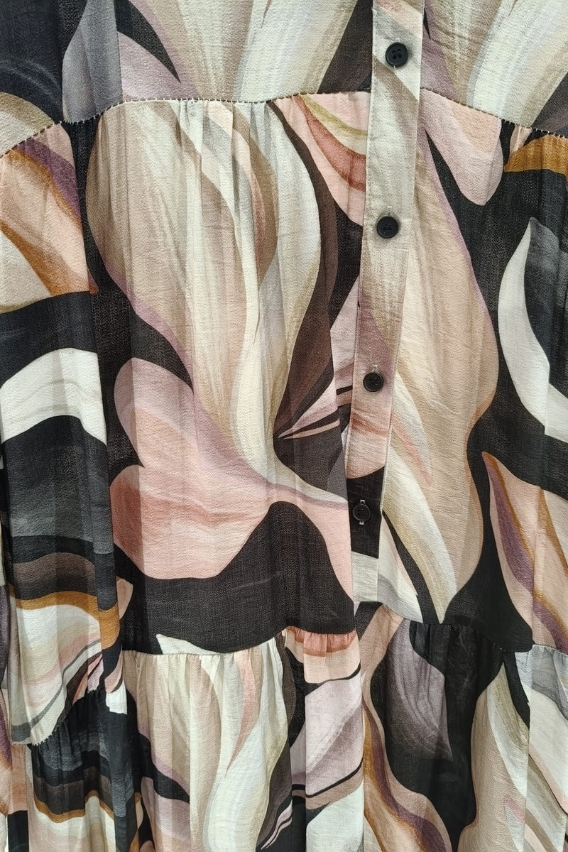 Robe longue imprimée bohème boutonnée