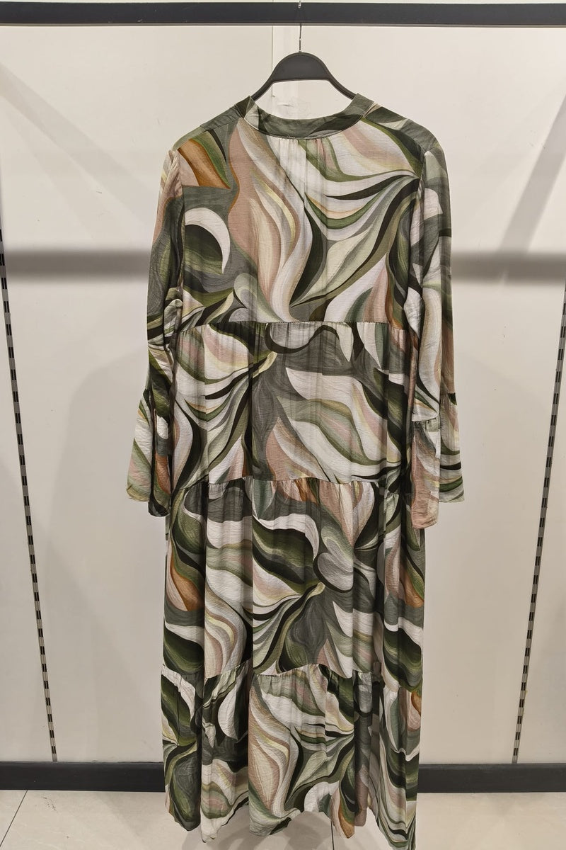 Robe longue imprimée bohème boutonnée