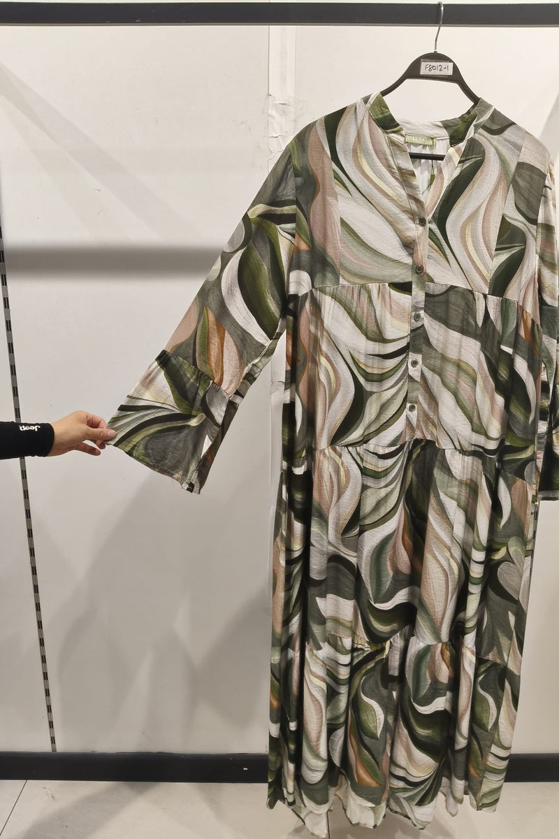Robe longue imprimée bohème boutonnée