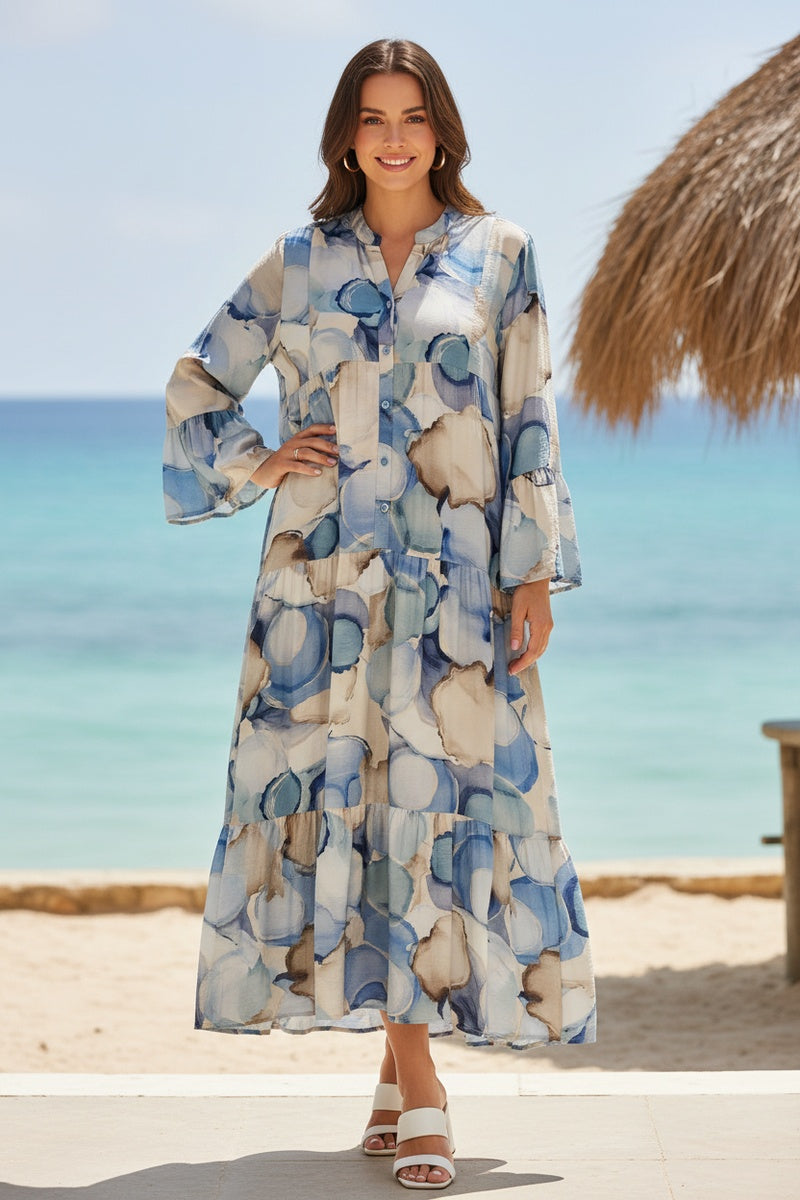Robe longue imprimée bohème boutonnée