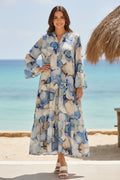 Robe longue imprimée bohème boutonnée