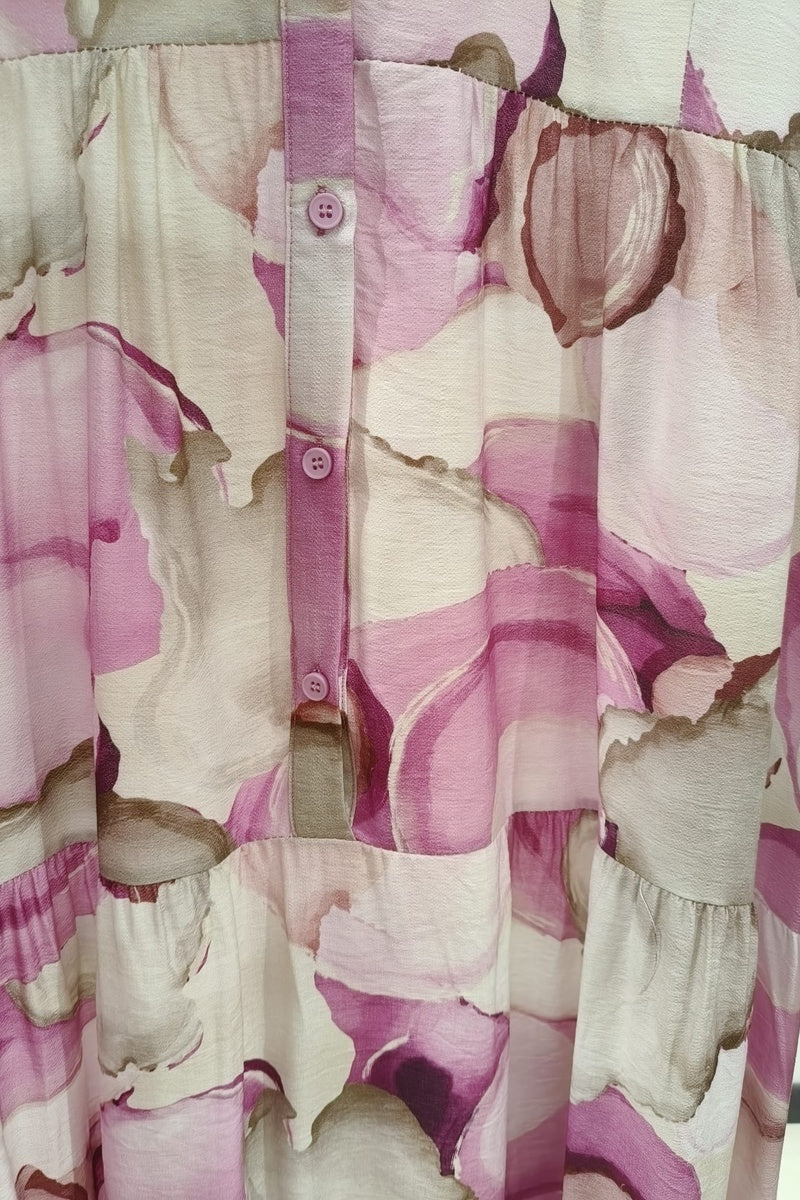 Robe longue imprimée bohème boutonnée