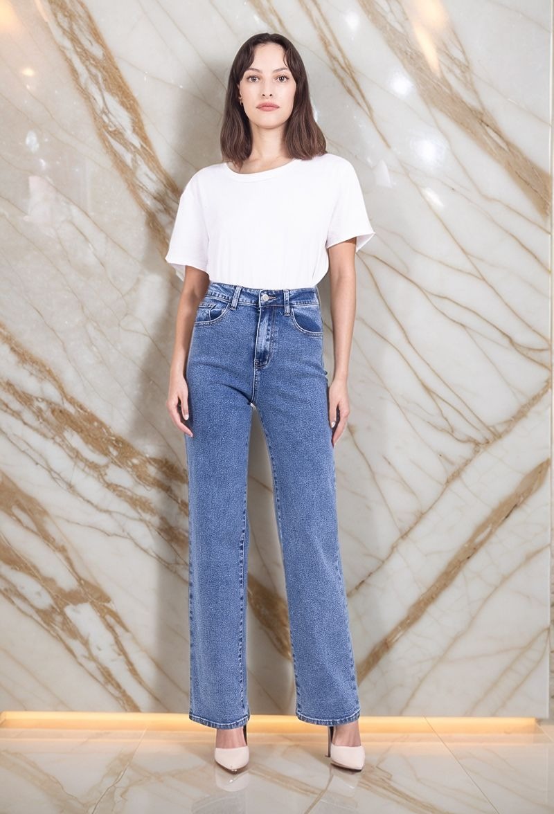 Jean taille haute wide leg stretch 5 poches T34-T42