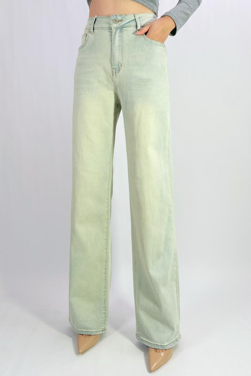 Jean large wide leg taille haute en denim bleu clair délavé T36-T46