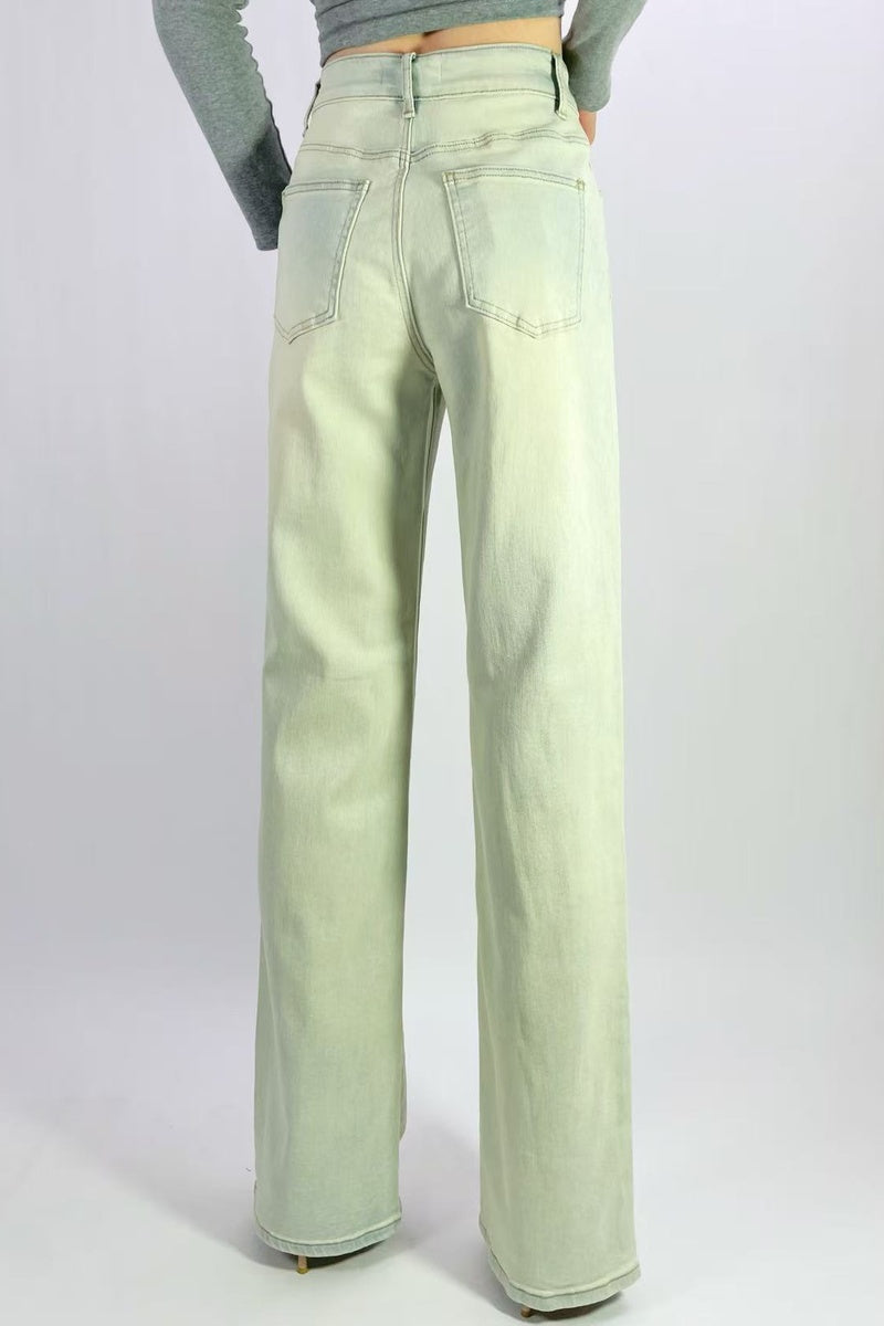 Jean large wide leg taille haute en denim bleu clair délavé T36-T46