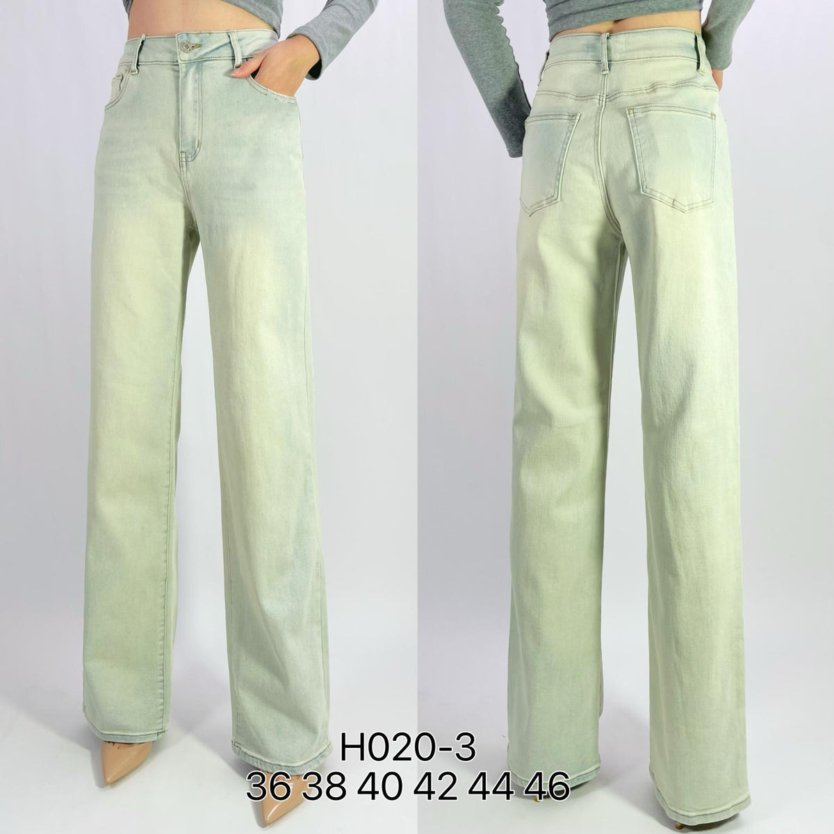 Jean large wide leg taille haute en denim bleu clair délavé T36-T46