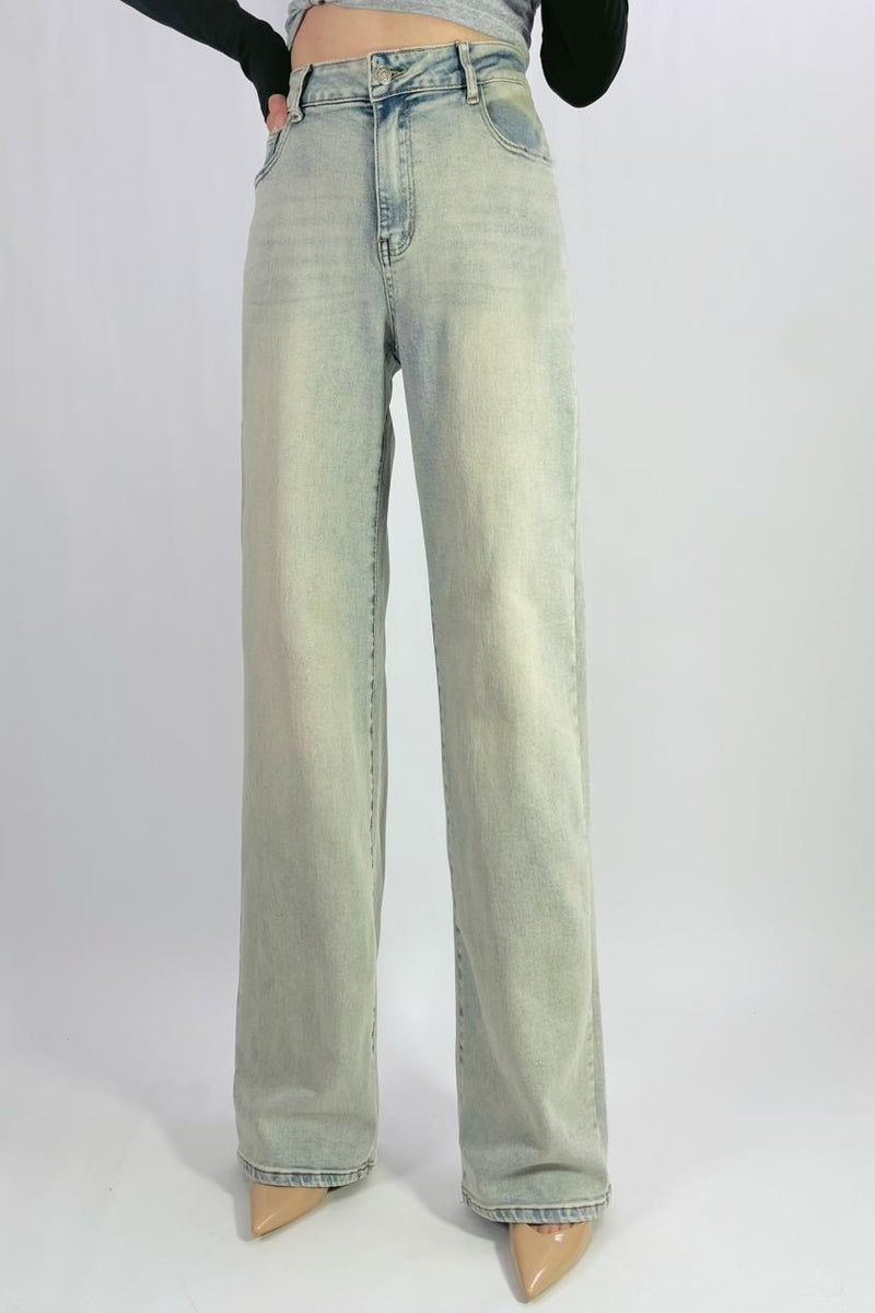 Jean large wide leg taille haute en denim bleu clair délavé T36-T46