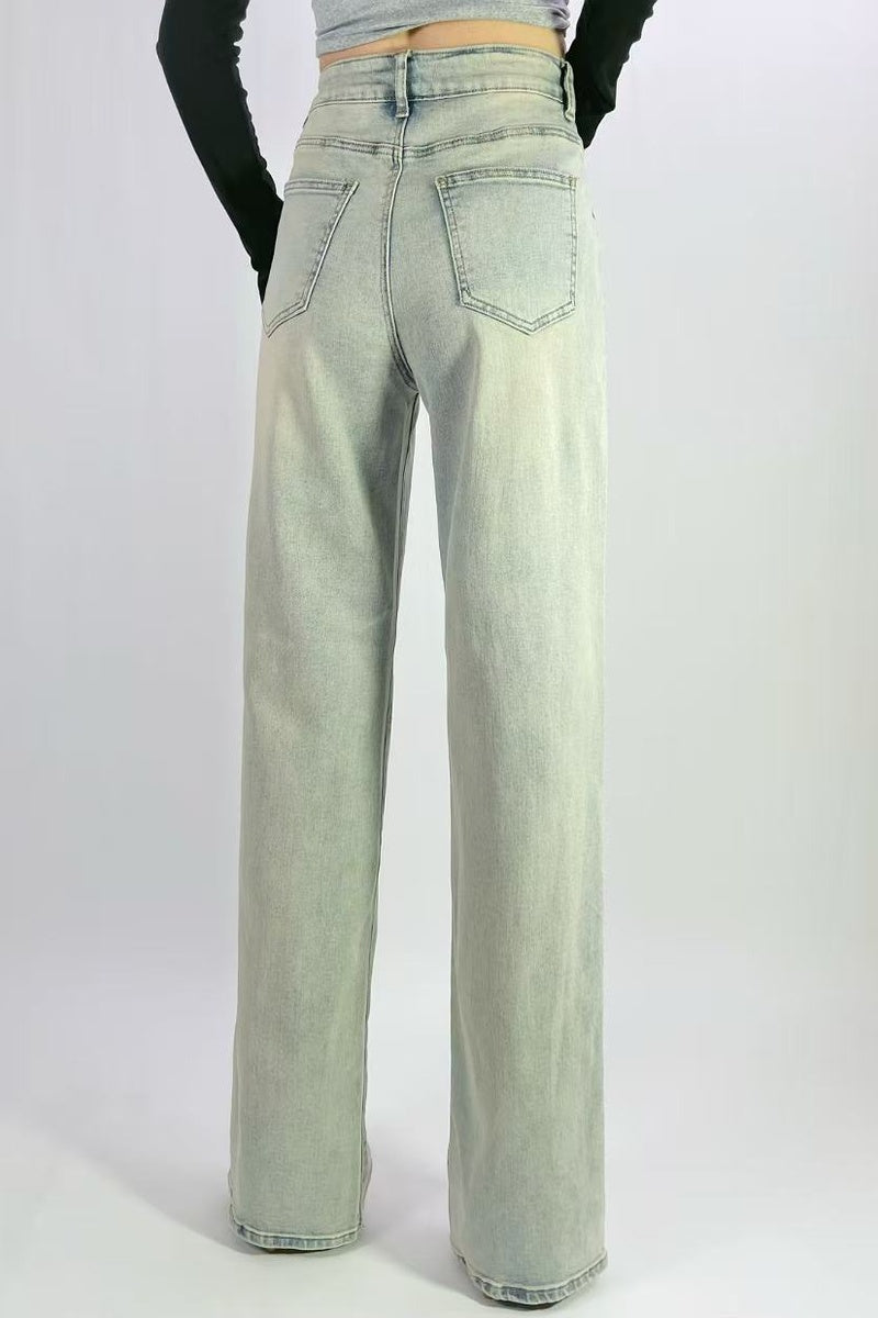 Jean large wide leg taille haute en denim bleu clair délavé T36-T46