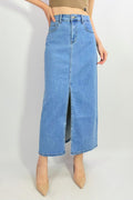 Jupe en jeans stretch 88cm avec fente avant de 45cm T38-T46