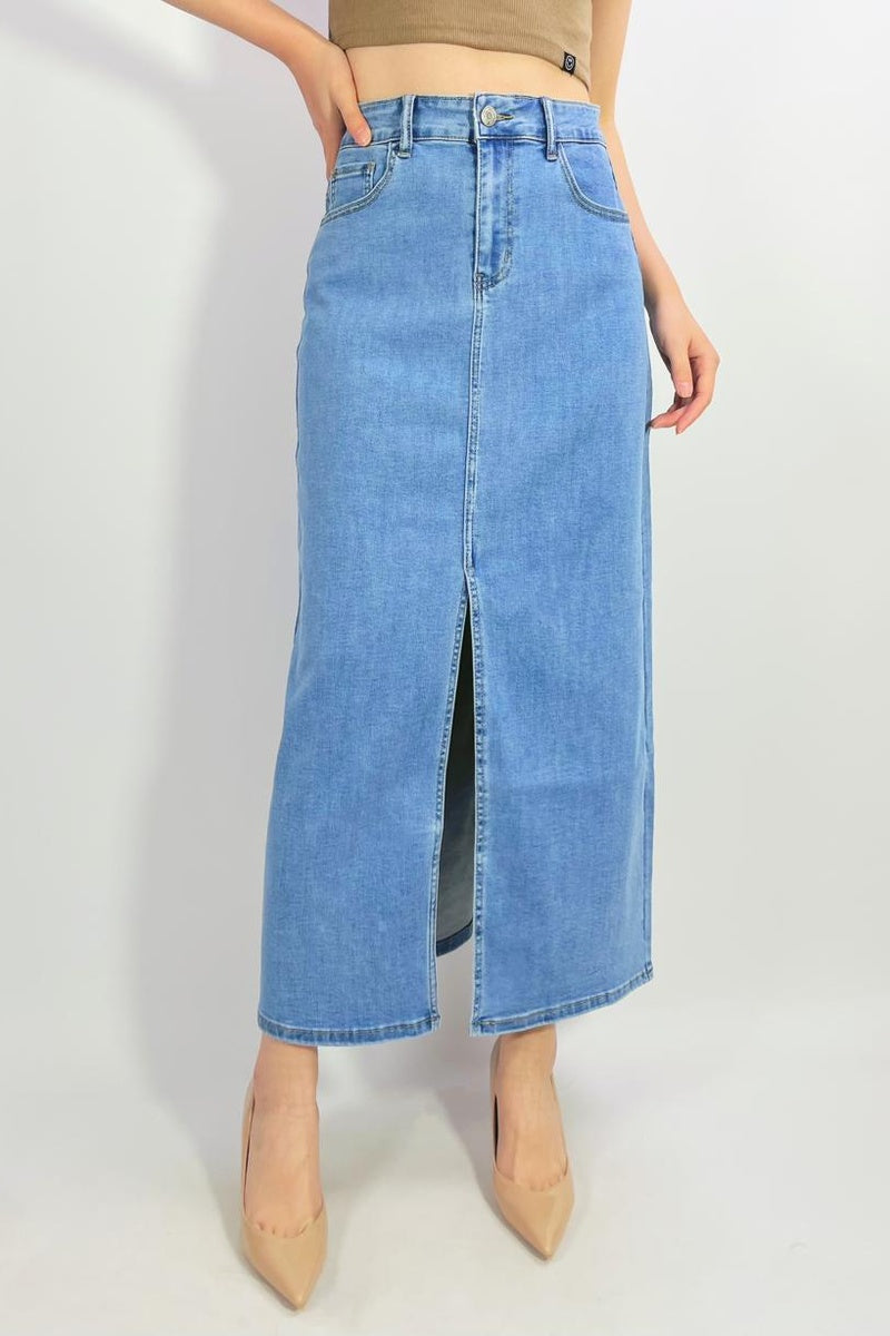 Jupe en jeans stretch 88cm avec fente avant de 45cm T38-T46