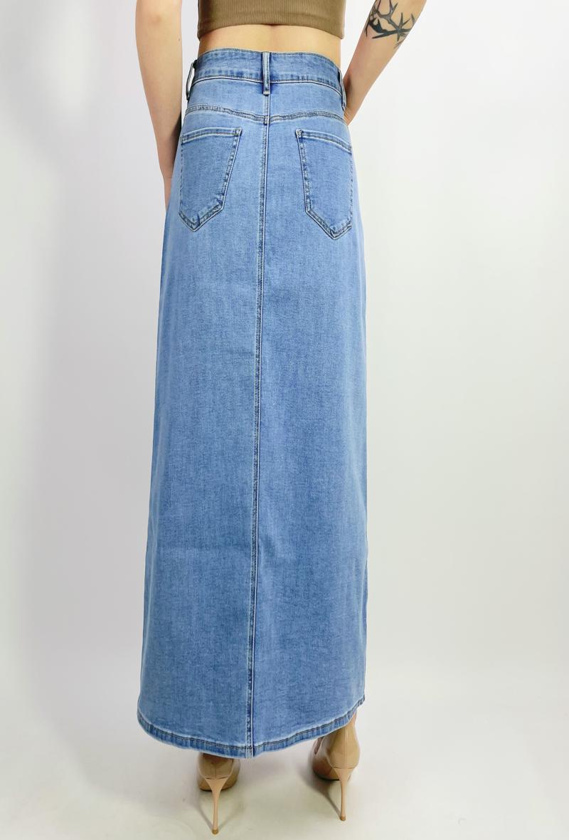 Jupe en jeans stretch 88cm avec fente avant de 45cm T38-T46