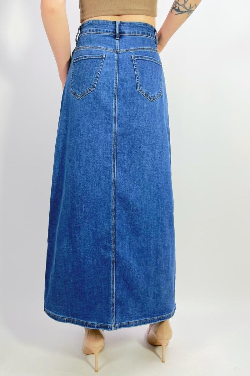 Jupe en jeans stretch 88cm avec fente avant de 45cm T38-T46