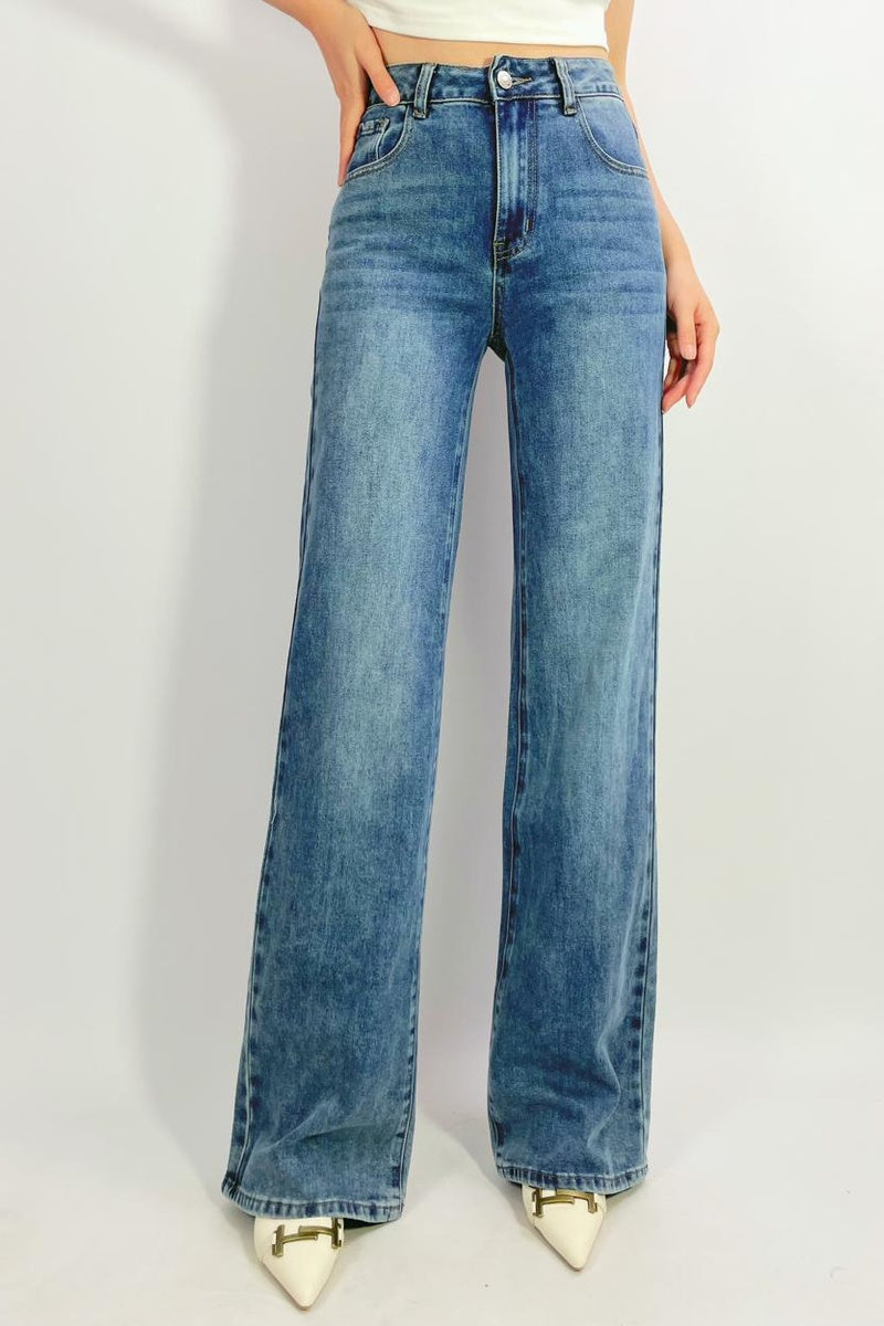 Jean vintage stretch coupe droite ample monkey wash délavé, T36-T44