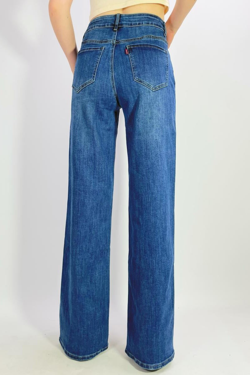 Jean premium stretch wide leg avec strass T38-T48