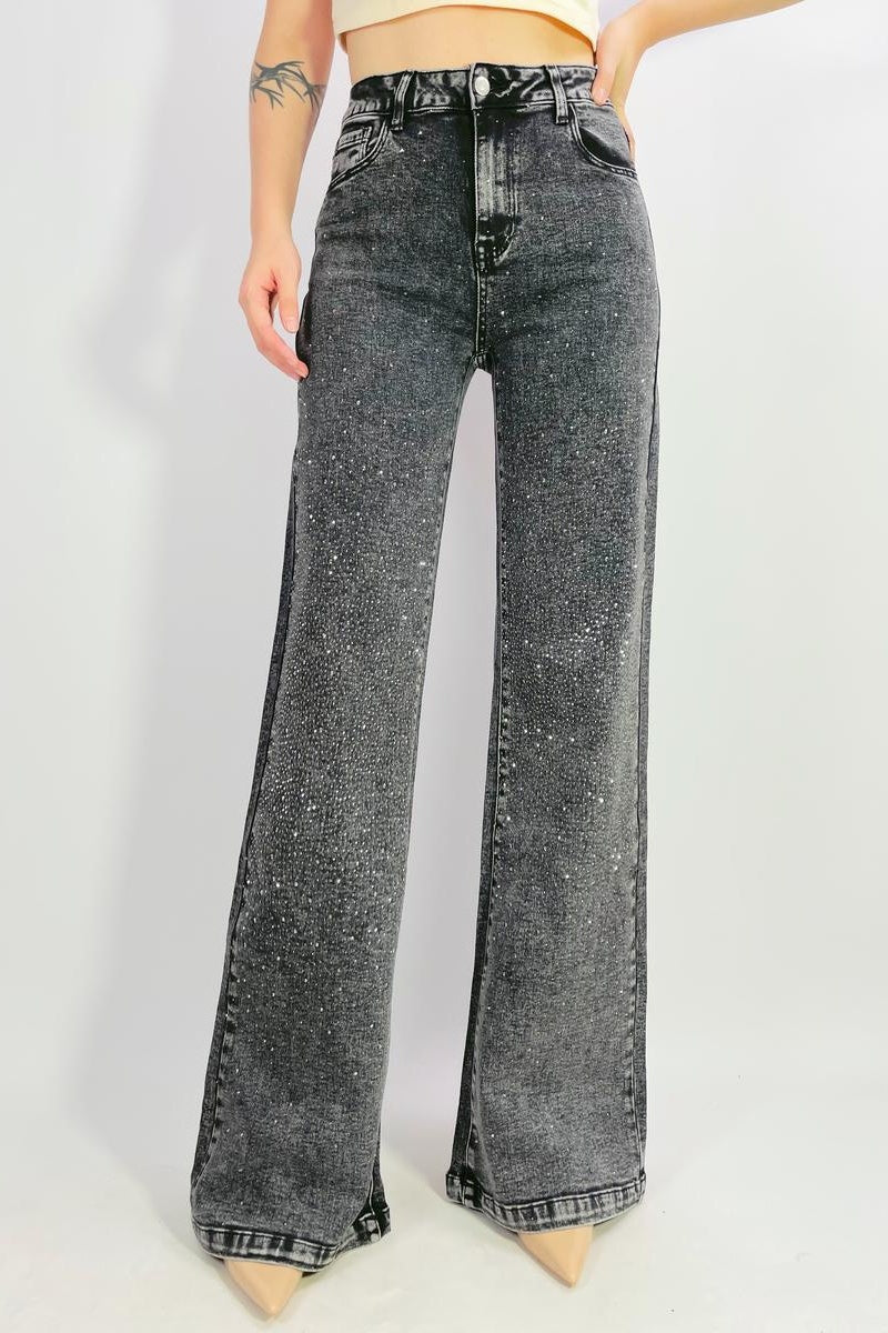 Jean premium stretch wide leg avec strass T38-T48