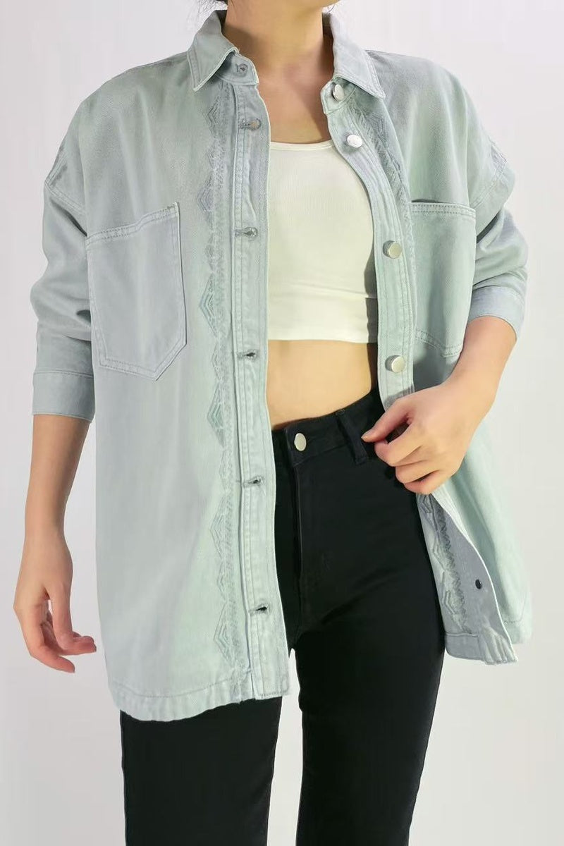 Veste Chemise premium oversize broderie élégante T36-T46