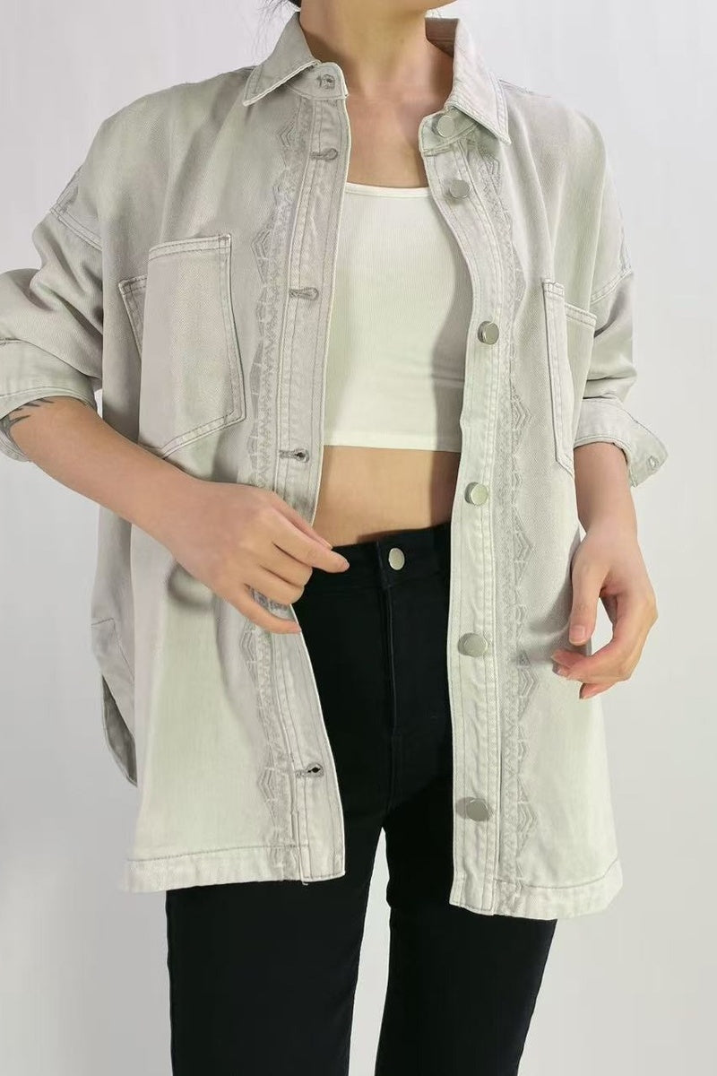 Veste Chemise premium oversize broderie élégante T36-T46
