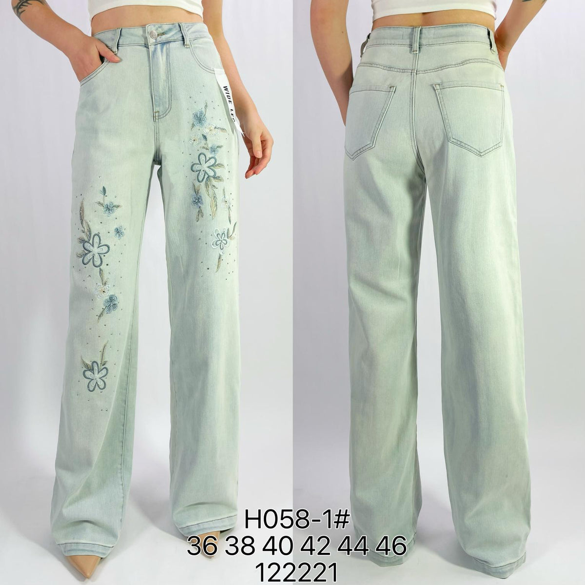 Jean premium wide leg broderie et strass T36-T46