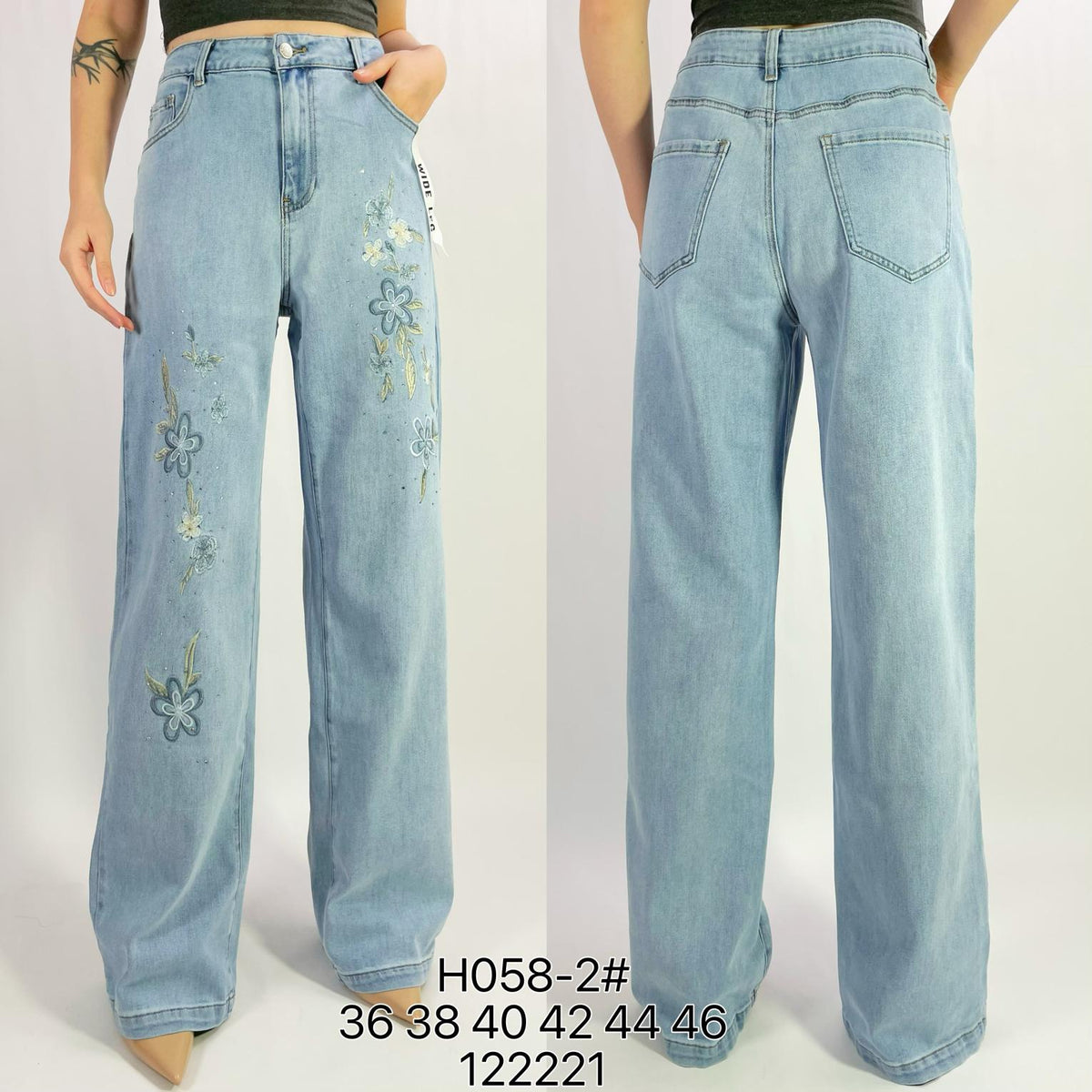 Jean premium wide leg broderie et strass T36-T46