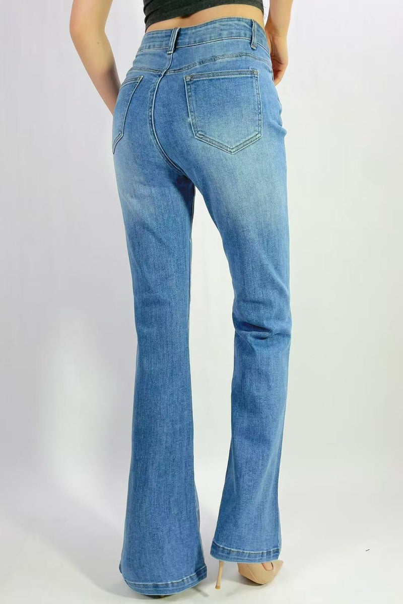Jean premium flare motifs floraux et strass stretch T36-T46
