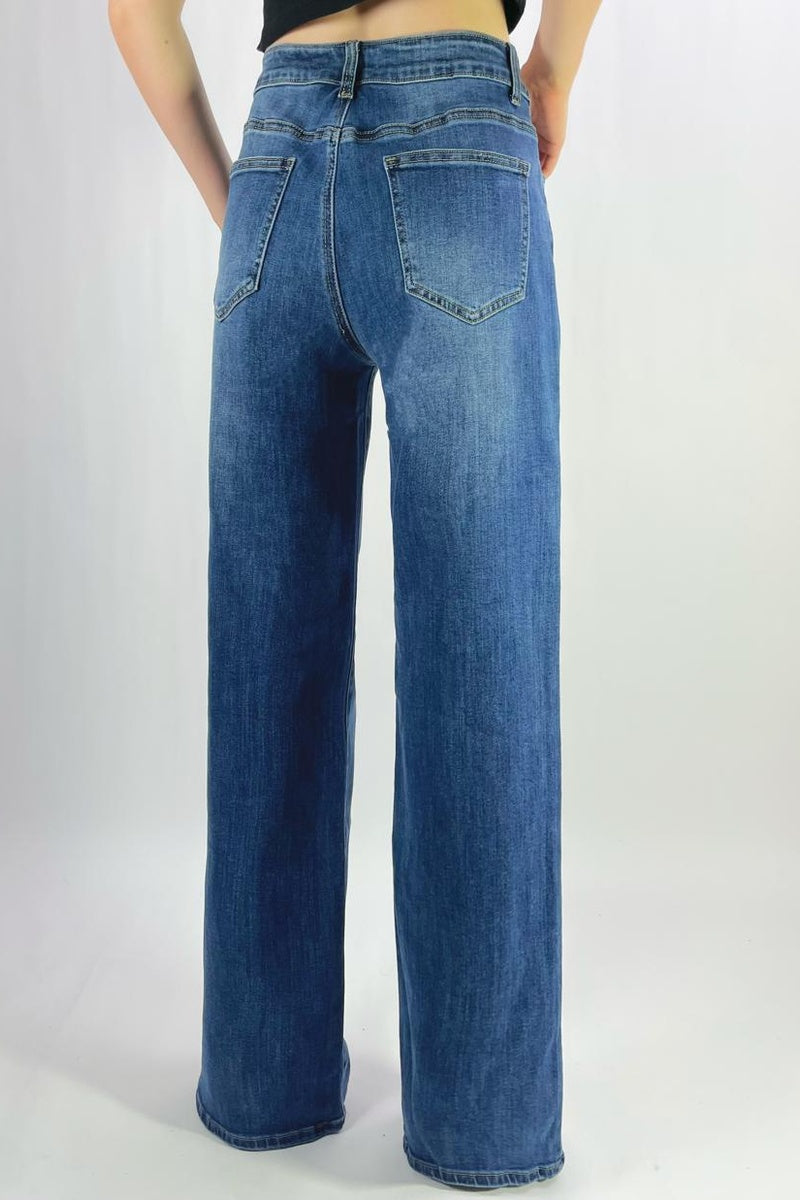 Jean premium wide leg délavé stretch T36-T46