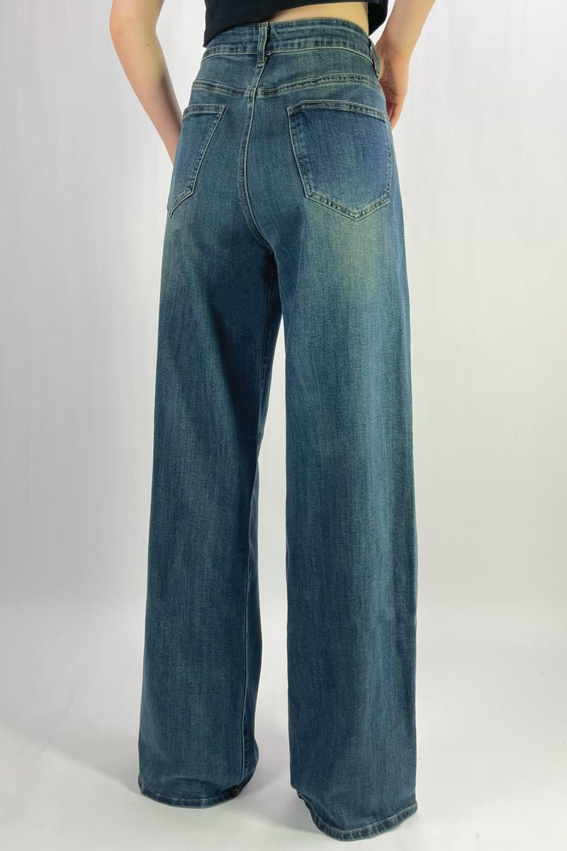 Jean premium wide leg délavé effet vintage stretch T36-T46