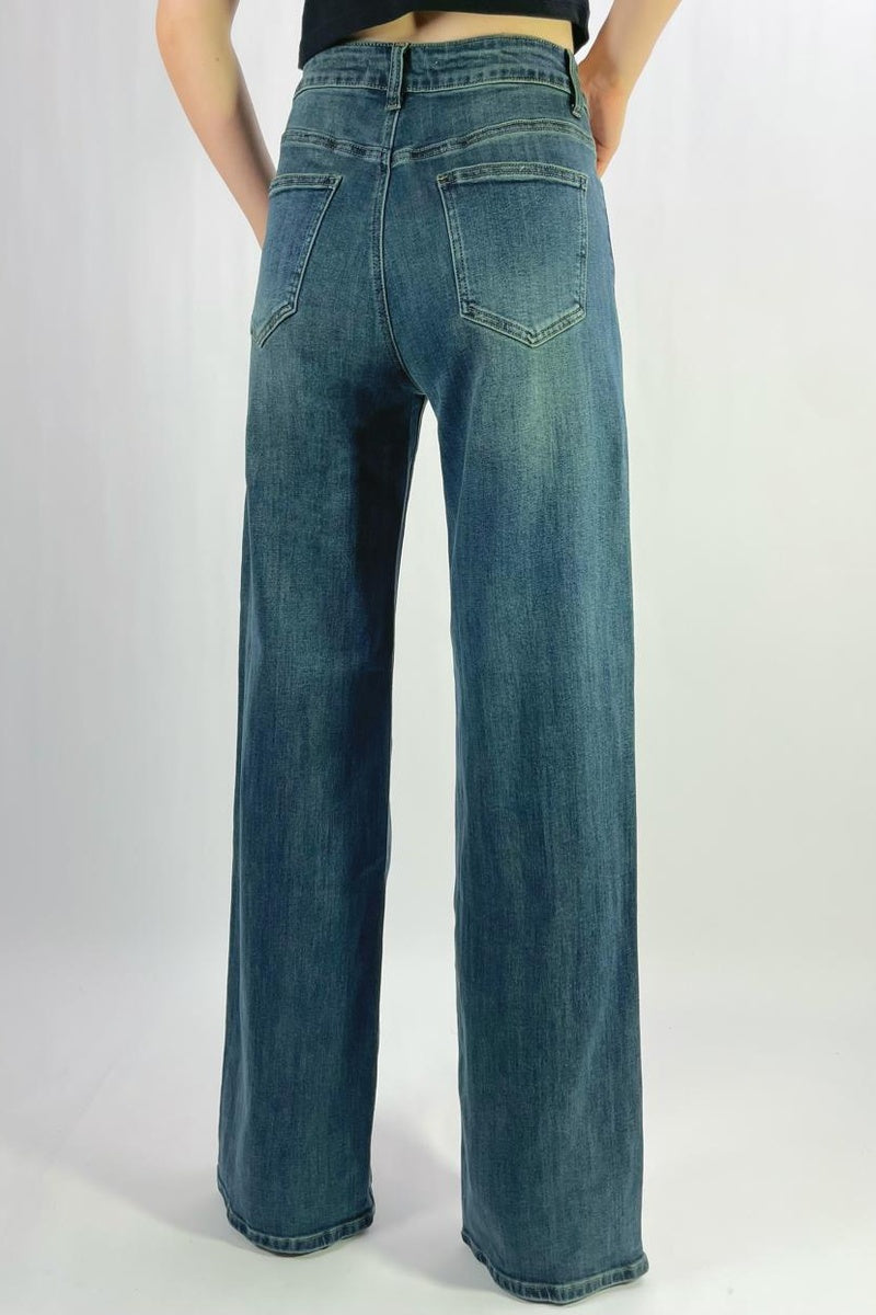 Jean premium wide leg délavé effet vintage stretch T36-T46