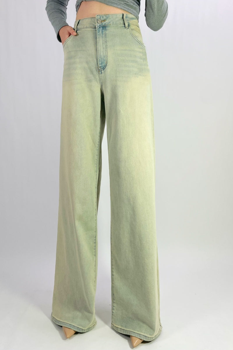 Jean premium wide leg délavé effet vintage stretch T36-T46