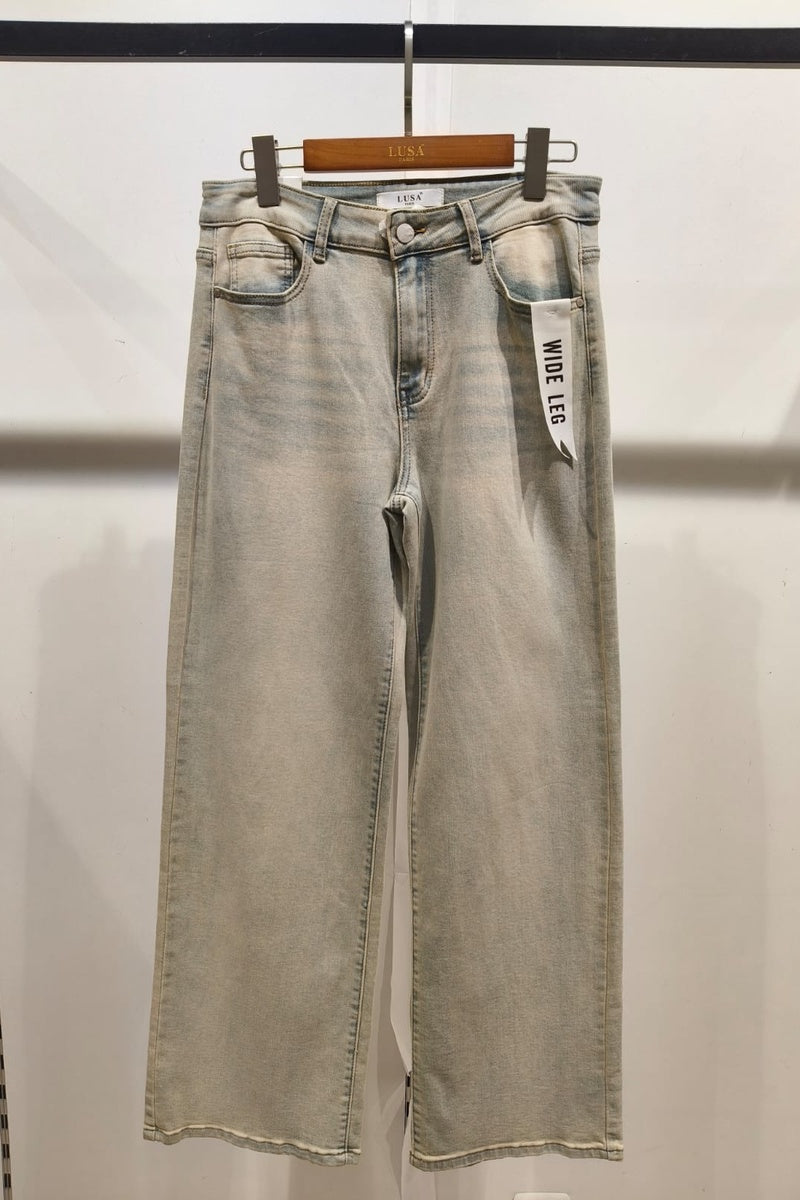 Jean premium wide leg délavé effet vintage stretch T36-T46