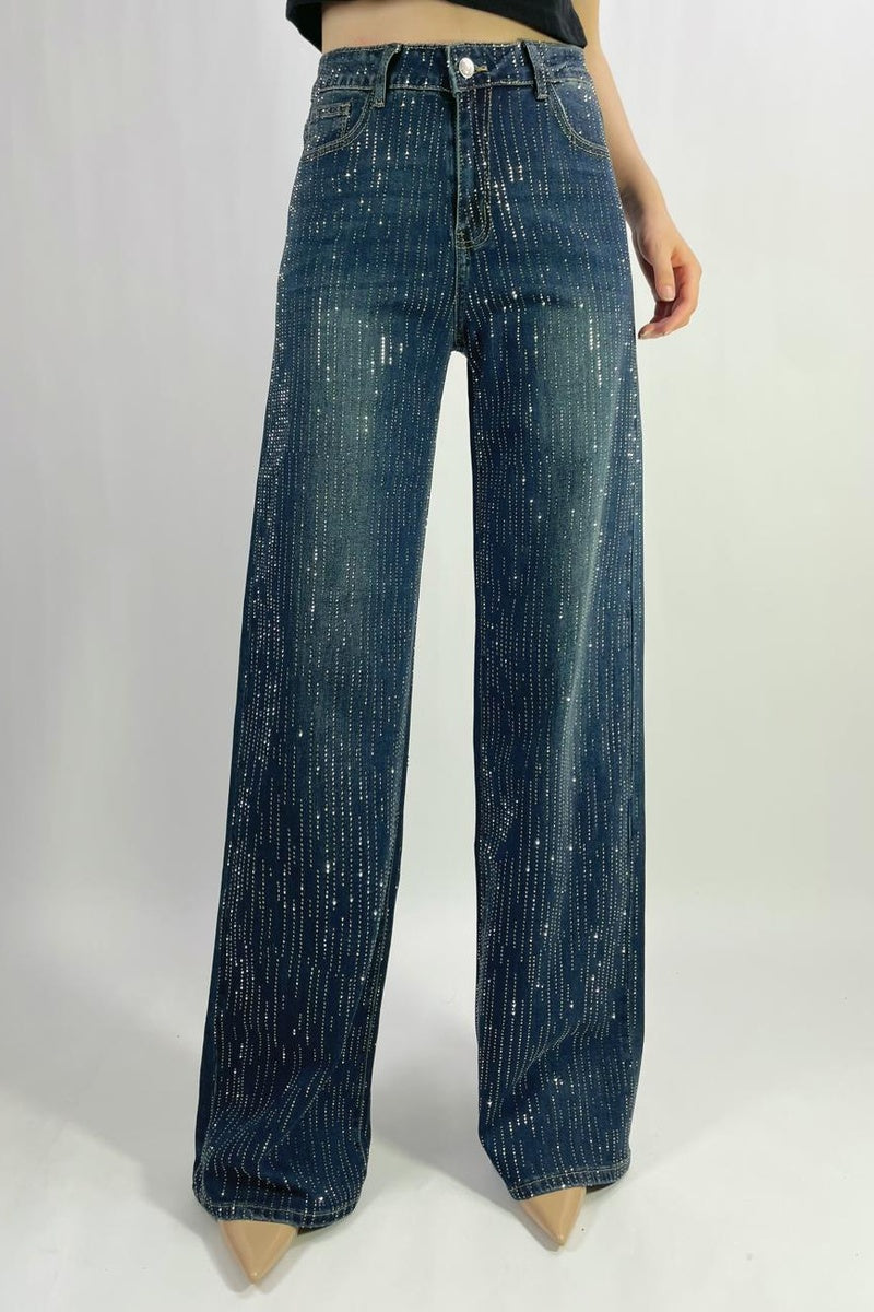 Jean premium strass coupe droite stretch T36-T46
