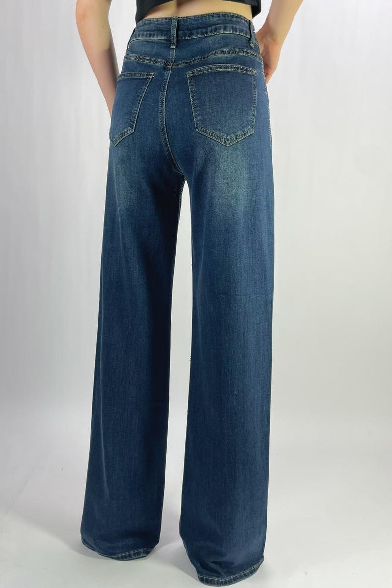 Jean premium strass coupe droite stretch T36-T46