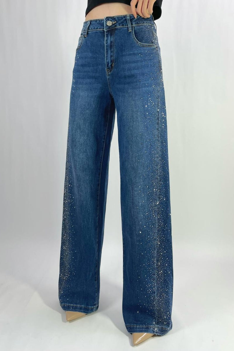 Jean premium strass coupe droite stretch T36-T46