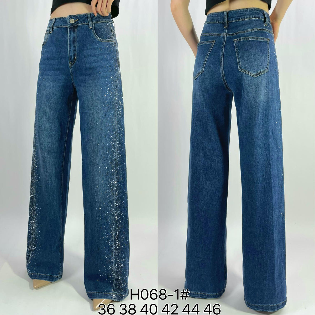 Jean premium strass coupe droite stretch T36-T46