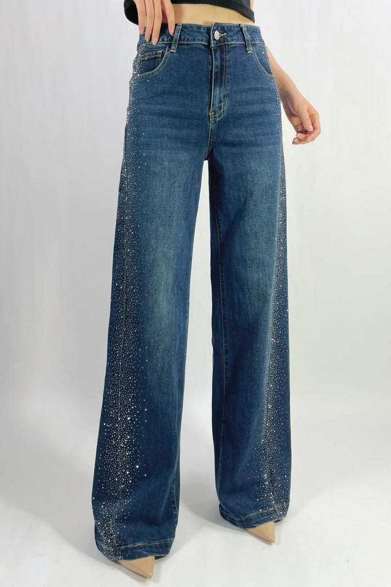 Jean premium strass latérale coupe droite stretch T36-T46
