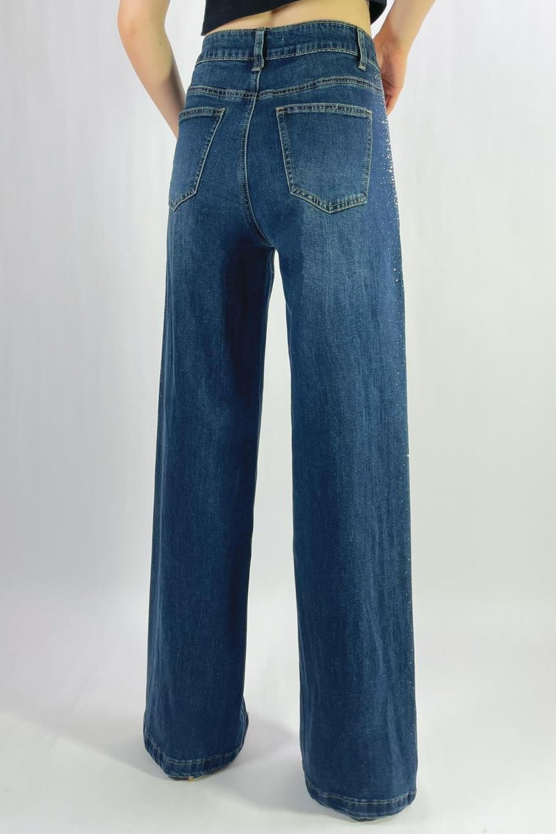 Jean premium strass latérale coupe droite stretch T36-T46