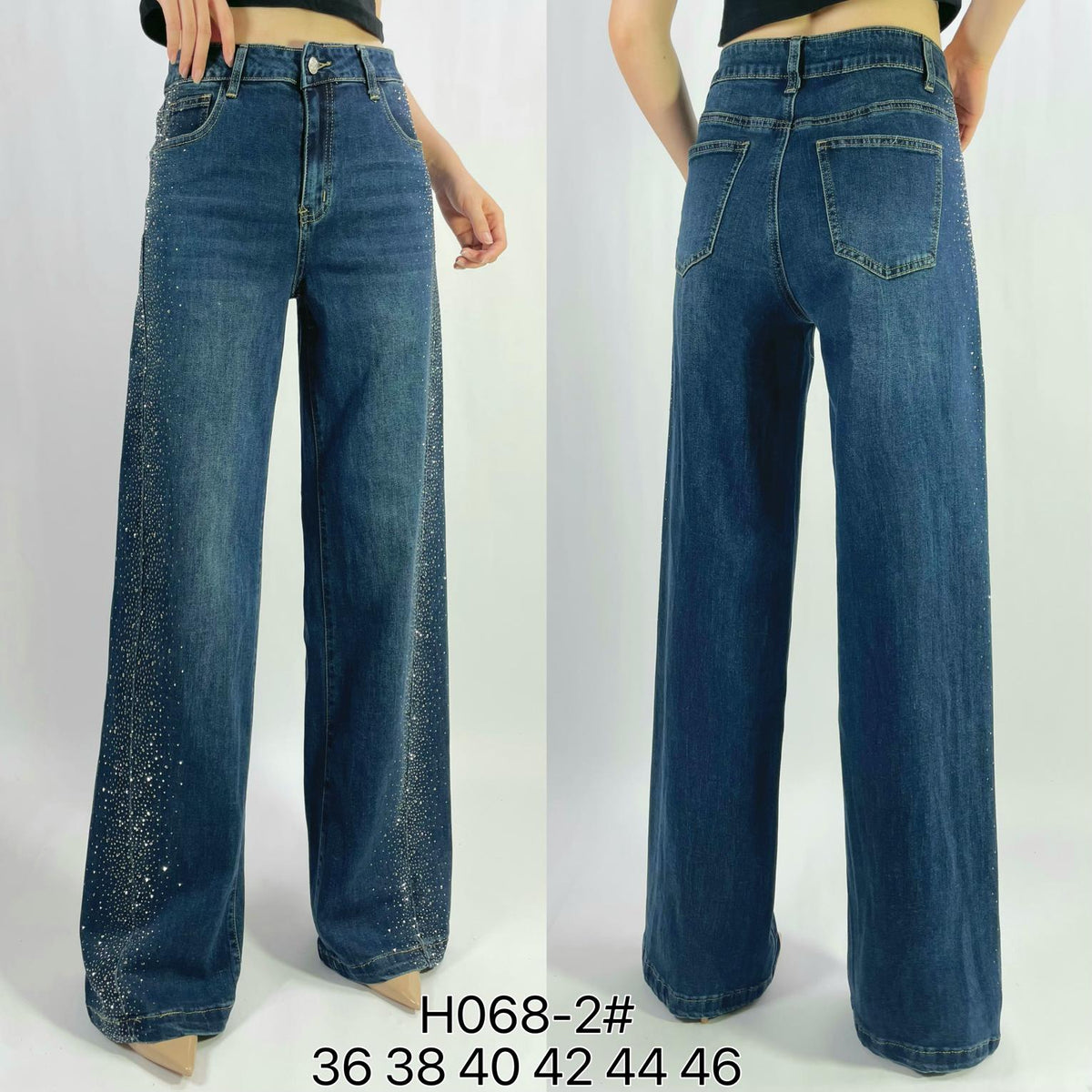 Jean premium strass latérale coupe droite stretch T36-T46