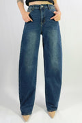Jean ample et fuselée en denim taille haute T-36-T46
