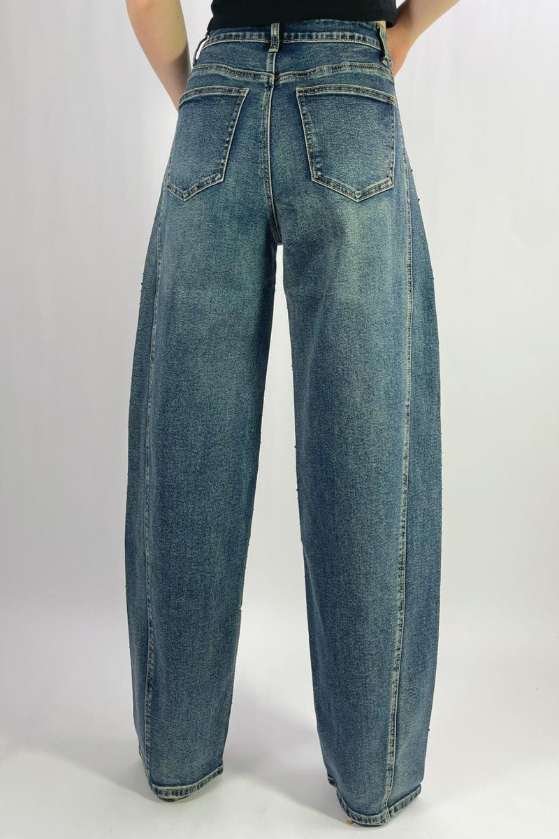Jean premium barrel large stretch à strass T36-T46