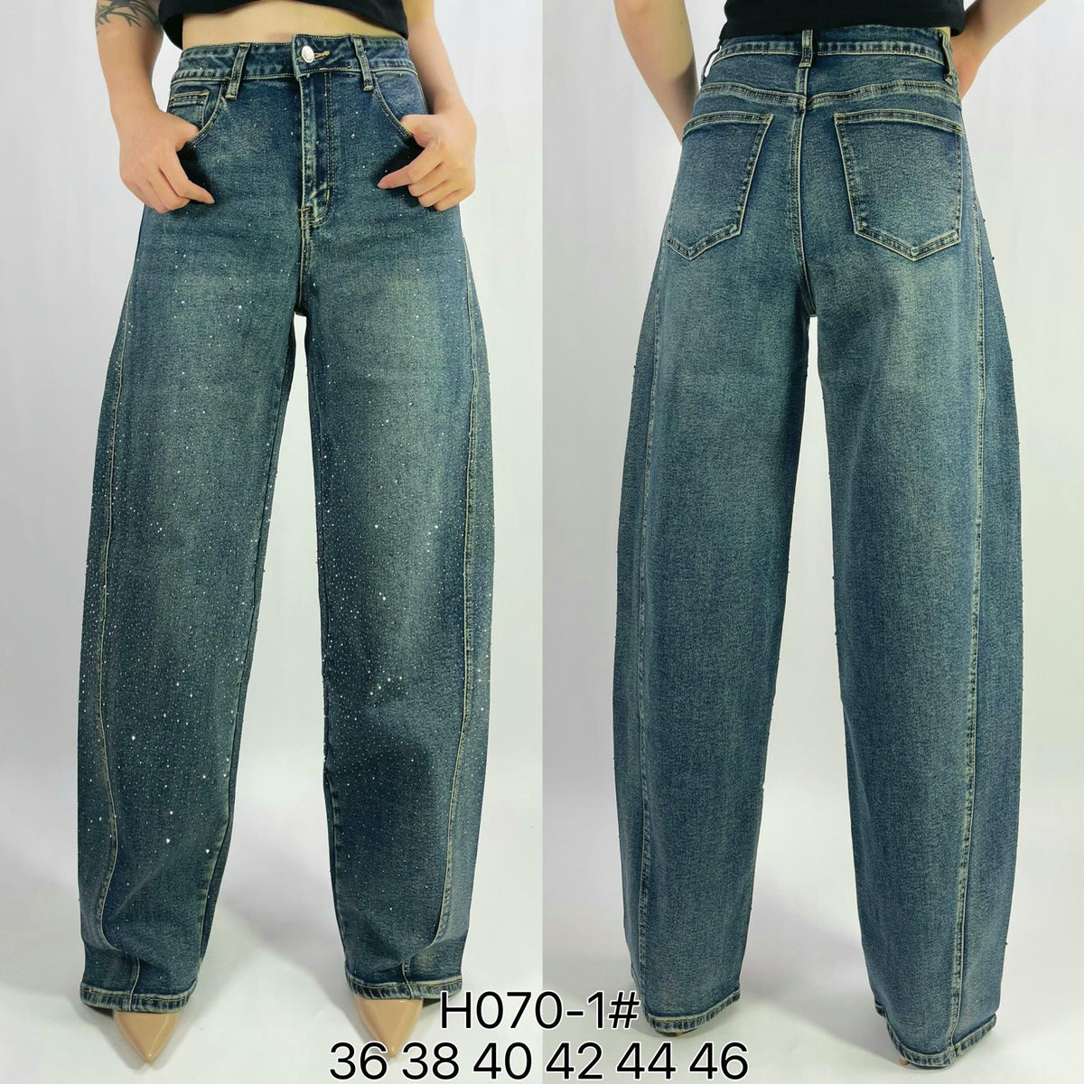 Jean premium barrel large stretch à strass T36-T46